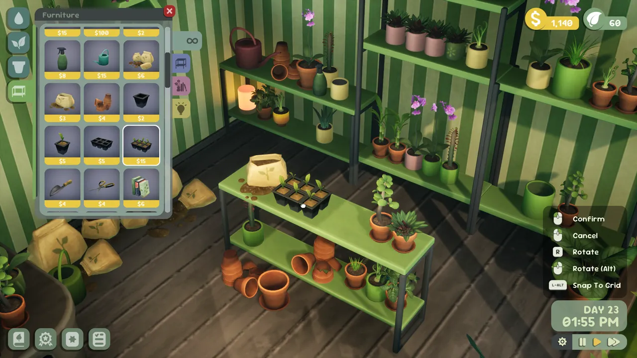Leafy Corner demo placement view with furniture and plant displays